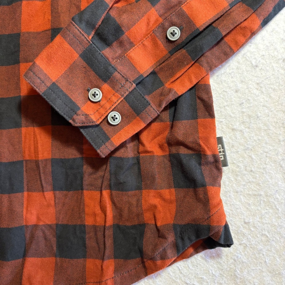 Stio Mens Orange Black Plaid Lightweight Flannel Shirt Button Up Long Sleeve S‎ - Picture 5 of 11